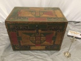 Old antique canvas wrapped wood storage box crate w/ hand painted design