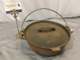 Antique cast-iron boiler pot with lid and handle, approx 11 x 12 x 4 in.