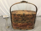 Old antique Asian wood food carrier w/ metal hardware, shows wear, see pics