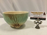 Antique McCoy pottery footed bowl with pine cone design, approx 7 x 4 in.