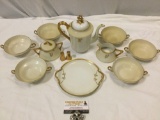 12 pc. antique tea set pieces; Theodore Haviland New York, Embassy, ZS & Co. - Bavaria, shakers -