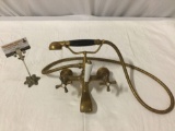 Antique brass bath tub faucet w/ handheld shower attachment