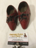 RARE old antique early 1900s pair Chinese Lily bound feet shoes, red leather
