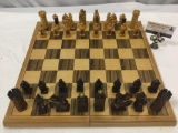 Antique mid century 1948 wood carved chess set from Salzburg, Austria, nice piece