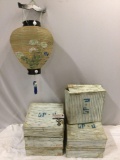 6 pc. lot of antique mid century delicate hand painted Chinese hanging paper lanterns w/ boxes.