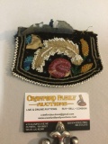 Antique small fabric ladies purse with fancy decorative beadwork, showing much age wear. Sold as is.