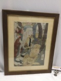 Framed vintage Asian art print, approx 17.5 x 22 in. See pics.