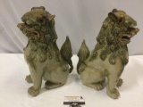2 pc. set of vintage stoneware guardian lions/ foo dogs statues