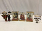 5 pc. lot vintage Asian figures/dolls w/ detailed outfits, 3 in display cases