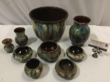9 pc. lot of vintage Glasenbach multicolor glaze ceramic stoneware bowls, pot, vases
