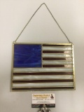 Vintage stained glass hanging art piece in the style of US American flag, approx 10 x 7.5 in.