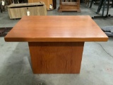 Mid century Lindegaards Furniture wood table made in Denmark, approx 22 x 32 x 19 in.