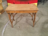 Antique child?s oak desk with keyed drawer and slide out see pics