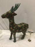 Vintage large papier-mche reindeer w/ holly design sculpture art holiday decoration