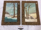 2 pc. set of vintage 1978 Gladys Rhodes original paintings on board