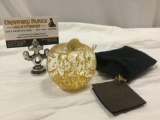 Golden Flow Studios 23k gold /hand blown glass apple sculpture w/ tag / bag