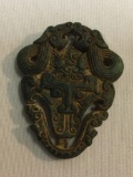 Very detailed Chinese green stone pendant monster mask with two dragons