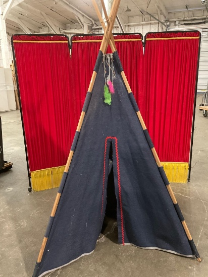Vintage blue denim w/ wood frame teepee stage prop from collection of magician John Pomeroy Intl.