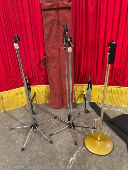 3 pc. lot of vintage microphone stands w/ gig bags, see pics.