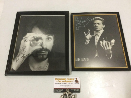 2 pc. lot of vintage framed signed B&W magician photos, James Dimmere, Stephen M.