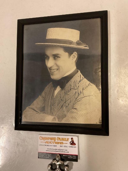 Framed RARE antique signed Early 8x10 photo of the  Famous Charlie Chaplin w/ out moustache.