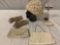 Lot vintage Belgium leather kid gloves, sequin cap, beaded handbag, purse, coin purse