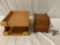 2 pc. vintage wood desk organizers, roll top file, 2-tier shelf , approx 12 x 16 x 7 in.