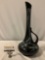 Vintage handcrafted Haeger black glass large vase w/ repaired handle, sold as is