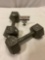 Pair of 15 lb. metal dumbbell exercise weights, approx 10 x 4 x 4 in.