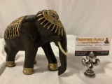 vintage hand carved/ painted wooden Asian elephant sculpture