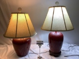 2 pc. lot of ceramic Asian style lamps w/ shades, tested/working, approx 17 x 29 in.