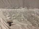 23 pc. lot of crystal stem drinking glasses in 5 styles, approx 3.5 x 9 in.