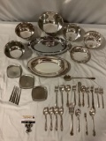 Lot of vintage silver plate tableware; flatware, bowls, serving plates, Oneida, WMRogers, Webster