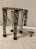 Vintage wood painted zebra stool, approx 12 x 12 in.