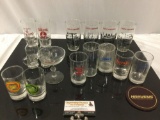 19 pc. lot of glass motel hotel casino souvenir glasses; Harolds, Hurrahs, Harveys, see pics.