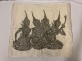 Vintage Thai temple rubbing of female musicians, approx 23 x 20 in.