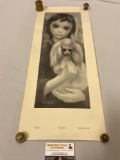 Vintage Walter Keane 1960 lithograph art print, Best Friend, girl with puppy dog. Shows wear.