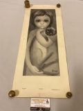 Vintage Walter Keane 1960 lithograph art print, My Kitty. Shows wear.