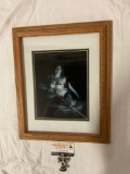 Framed antique B&W photo of a show girl, approx 14 x 17 in.