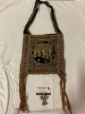 Vintage handmade beaded purse/bag with elephant design, approx 12 X 37 in.