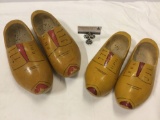 2 pairs of antique handmade wooden clogs w/ painted details