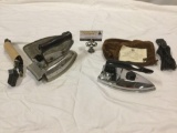 2 pc. lot antique electric irons w/ cords: General Electric Hi-Speed Calrod model R, Franzus w/