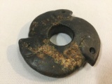 Very nice (ancient?) Black Chinese jade notched Bi disc, approx 3 in.