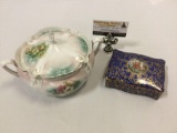 2 pc. lot antique fine china pieces; RS Prussia bowl (repaired) hand painted M & R box w/ lid - USA