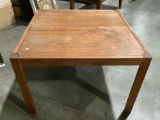 Square vintage wood coffee table, approximately 31 x 31 x 21 in.