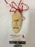 Wood carved Tragedy mask, approx 2.5 x 4 in.