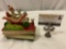 Vintage Swiss wooden music box of clown driving car on books w/ motion