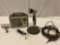 3 pc. lot of vintage electronics; Shure Sonodyne II series 2 microphone w/ stand / cord, GE All