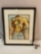 Framed original artwork drawing of a fit man?s torso, approx 17 x 21.5 in.