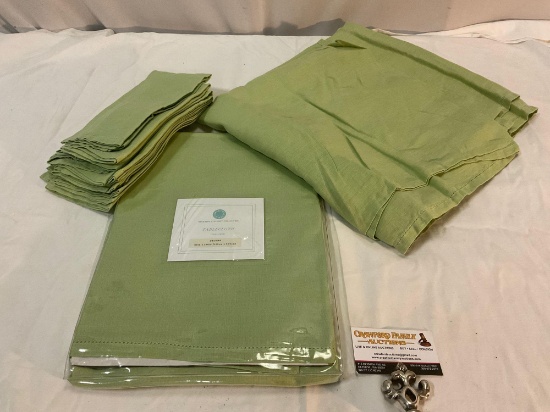 Martha Stewart collection linen tablecloths and napkins in green. 1 in package.